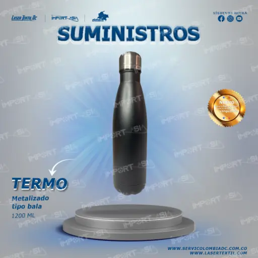 [500mlNEG] Termo tipo bala metálico negro para grabado laser fibra 500ml 