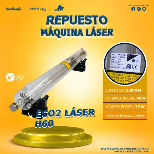 [ECOH60-60W] Tubo laser co2 60w Ecolaser H60