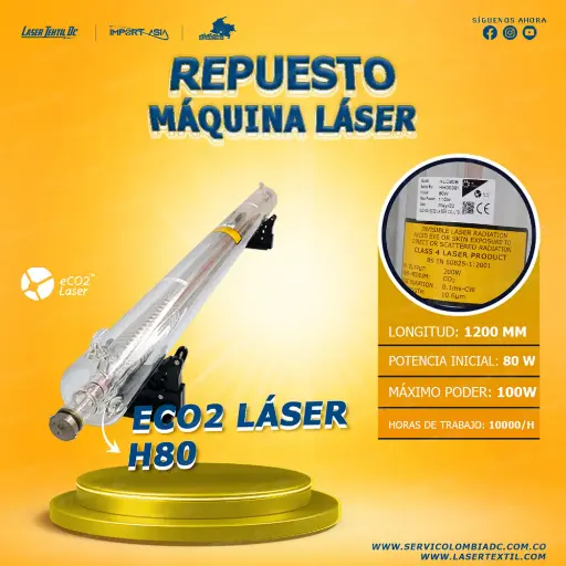 [ECOH80-80W] Tubo láser Co2 80w ECO2 láser H80