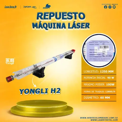 [YONGLIH2-90W] Tubo láser Co2 90w Yongli H2