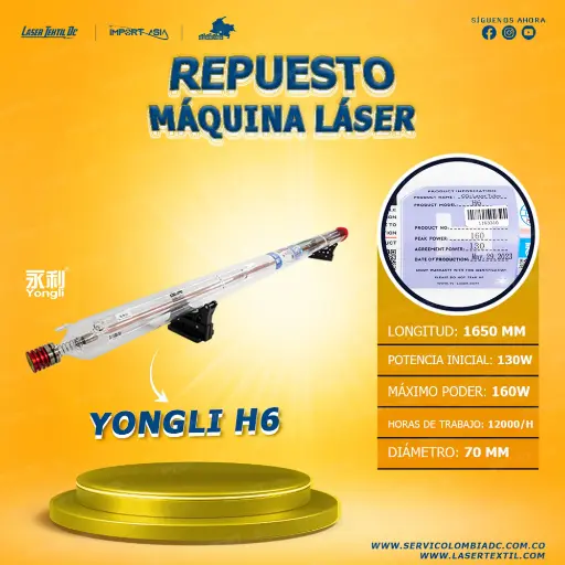 [YONGLIH6-130W] Tubo láser Co2 130w Yongli H6
