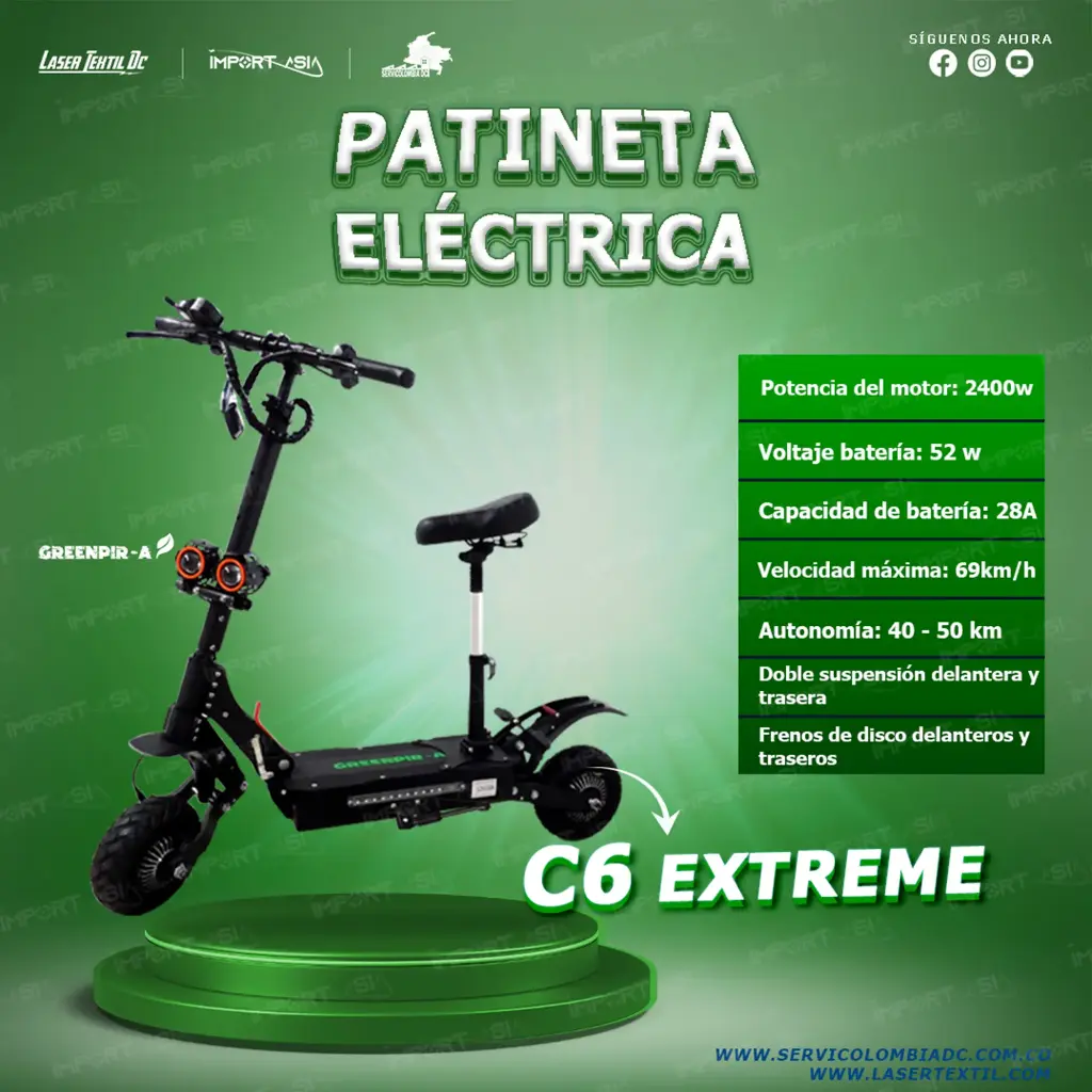 Patineta Eléctrica Greenpir-A XTREME C6 2400W DUAL MOTOR