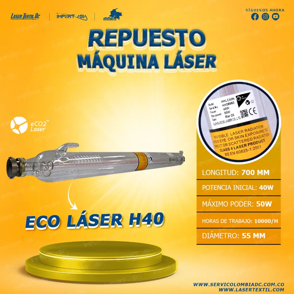 Tubo laser co2 40w Ecolaser H40 