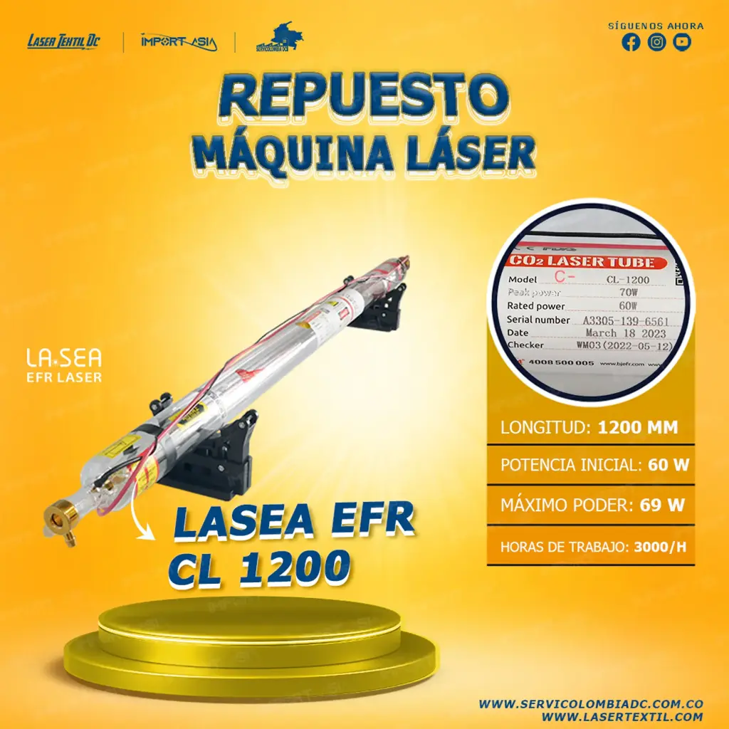 Tubo laser co2 60w EFR CL1200