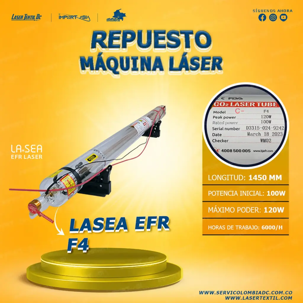 Tubo laser co2 100w EFR F4