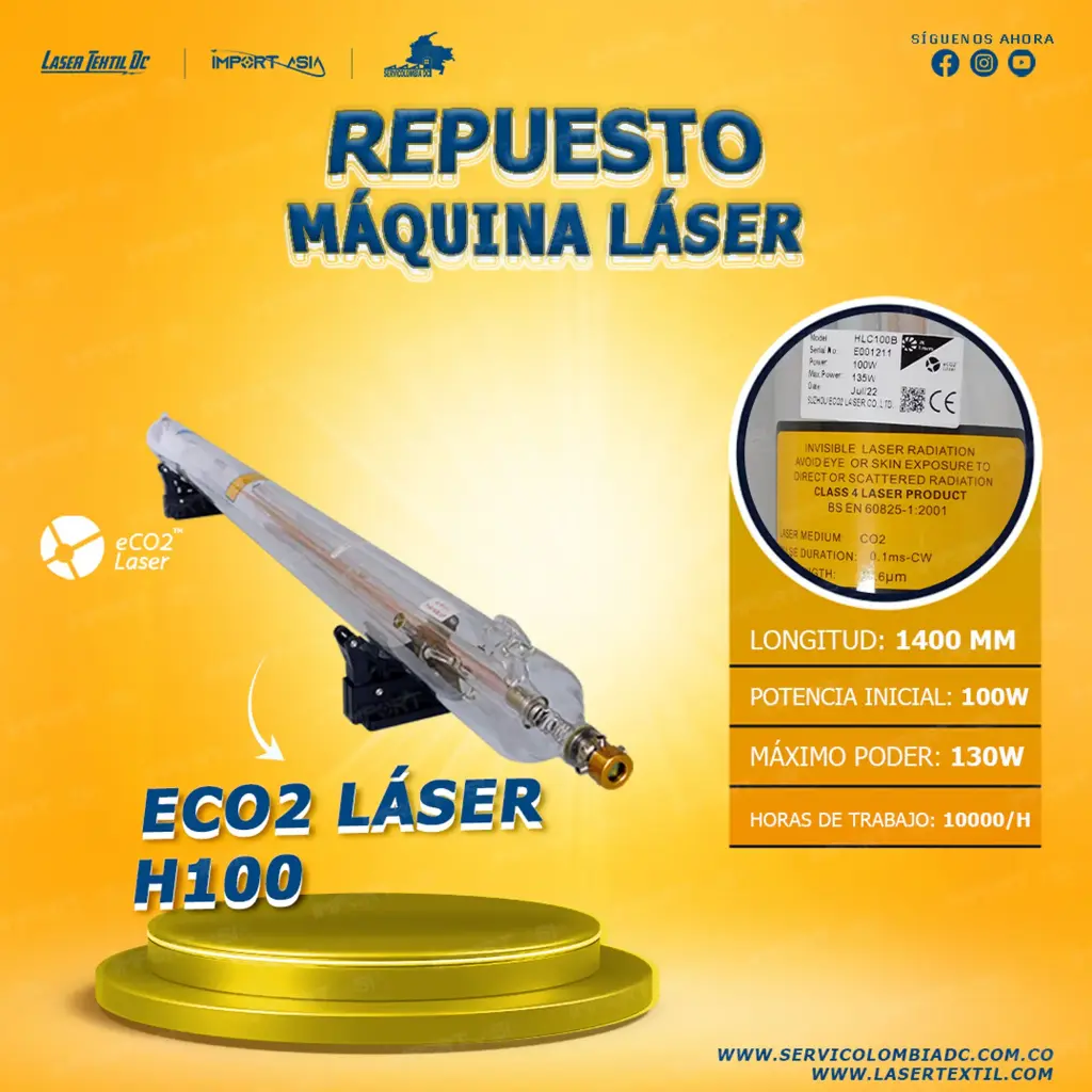 Tubo laser co2 100w Ecolaser H100