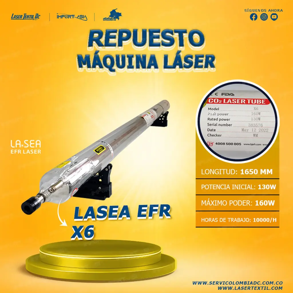 Tubo laser co2 130w EFR X6 