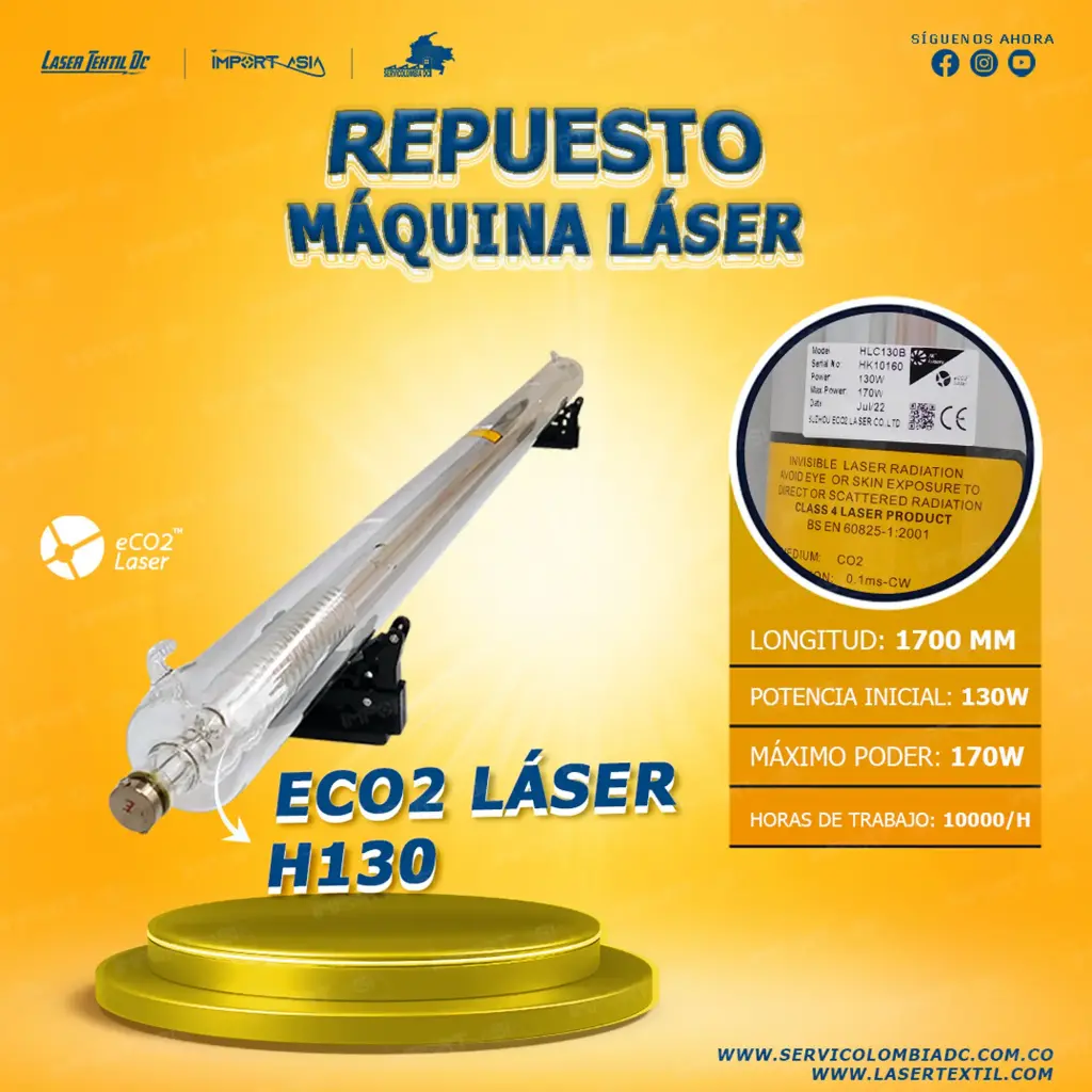 Tubo laser co2 130w Ecolaser H130