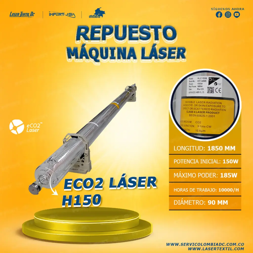 Tubo láser Co2 150w Eco láser H150
