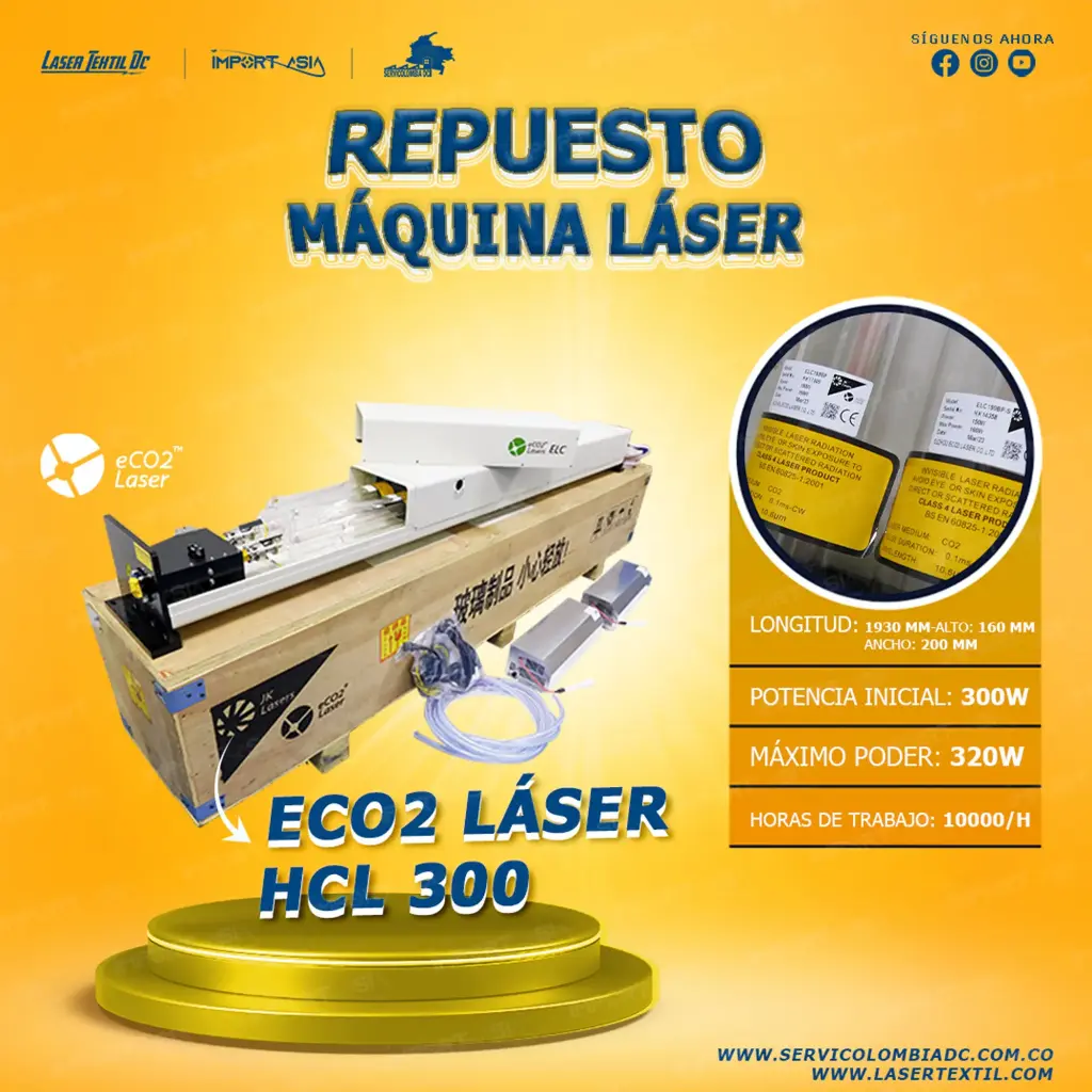 Tubo laser co2 300w Ecolaser HLC 