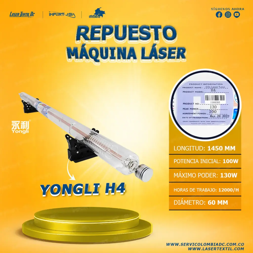 Tubo laser co2 100w Yongli H4 