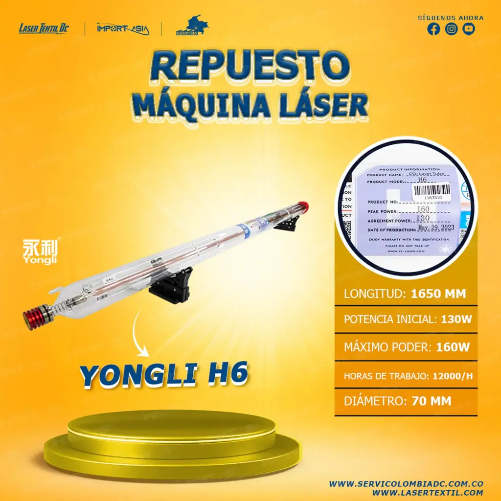 Tubo laser co2 130w Yongli H6 