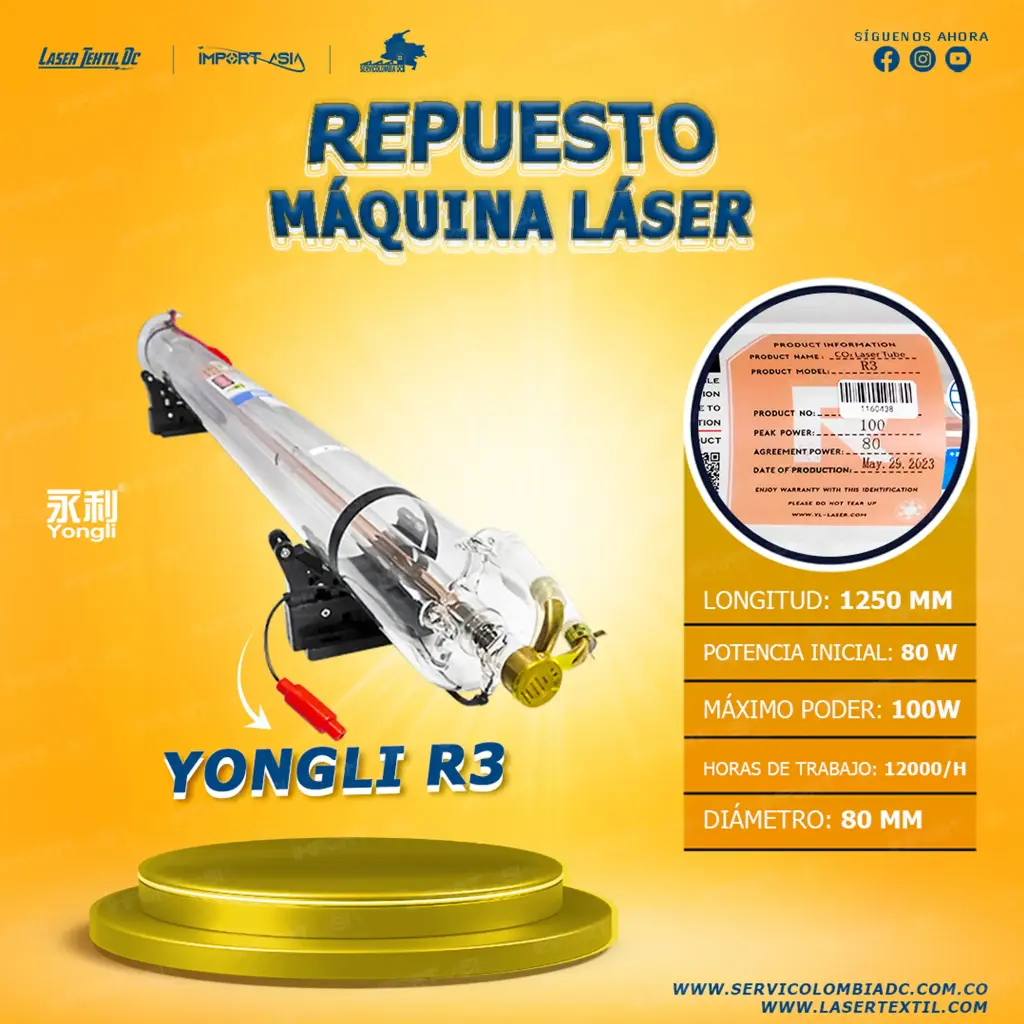 Tubo láser Co2 80w Yongli R3