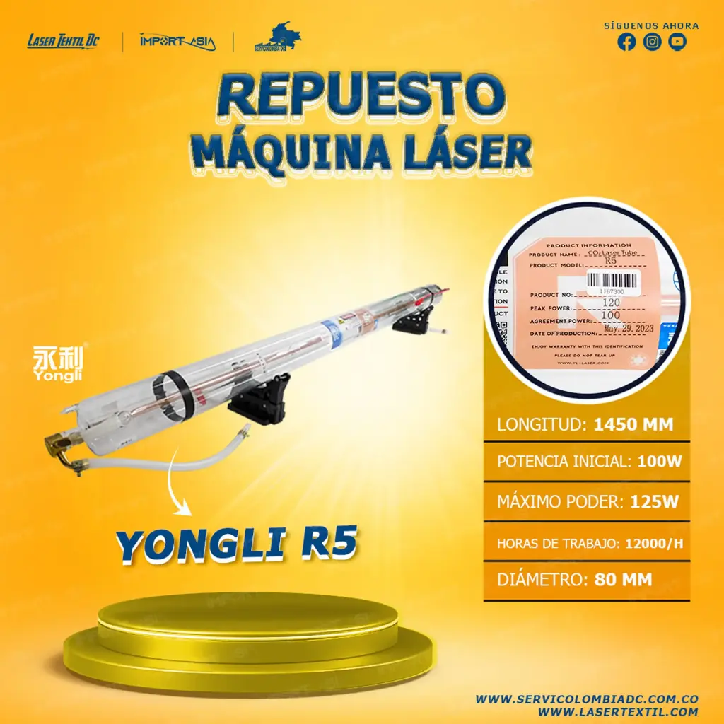 Tubo láser Co2 100w Yongli R5