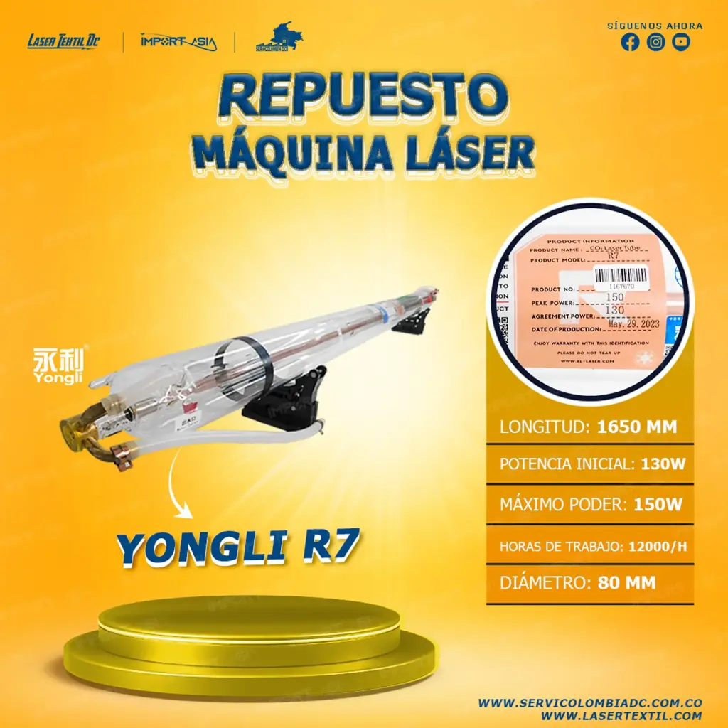 Tubo láser Co2 130w Yongli R7