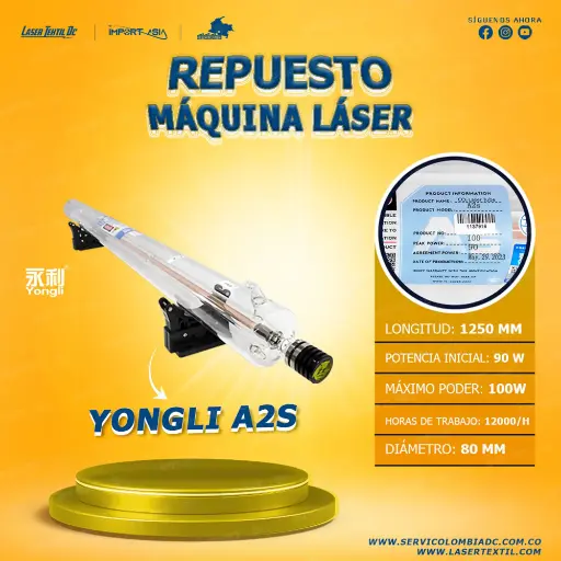 [YONGLIA2S-90W] Tubo láser Co2 90w Yongli A2S