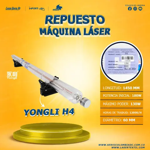 [YONGLI-H4] Tubo láser Co2 100w Yongli H4