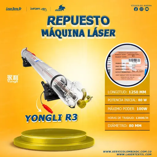 [YONGLIR3-80W] Tubo láser Co2 80w Yongli R3